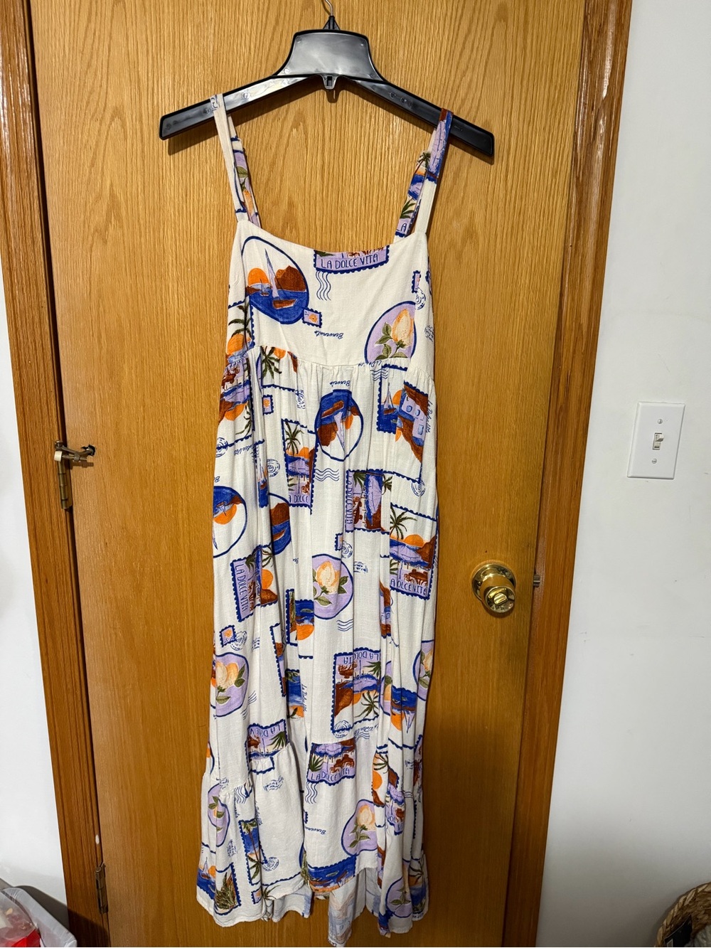 Dolce Vita Cream Maxi Dress with Blue & Orange Print